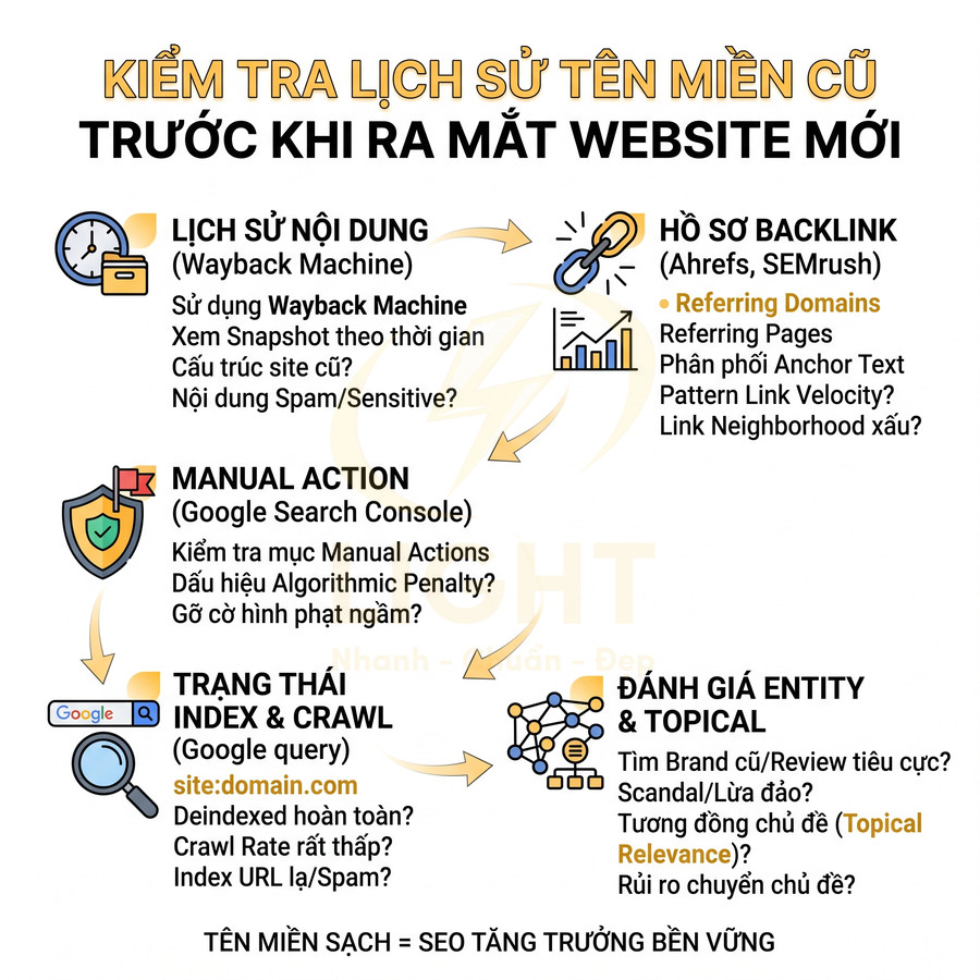 Hướng dẫn kiểm tra lịch sử tên miền cũ trước khi ra mắt website mới để đảm bảo SEO an toàn