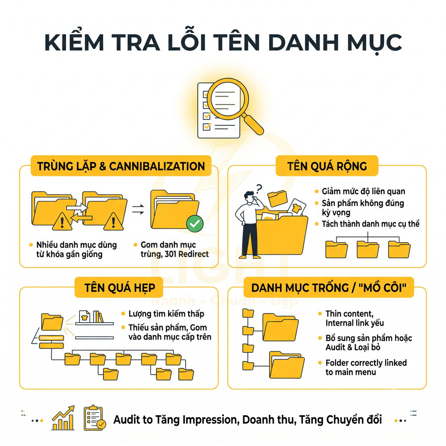 Hướng dẫn kiểm tra và tối ưu lỗi tên danh mục sản phẩm trên website để tăng impression và chuyển đổi
