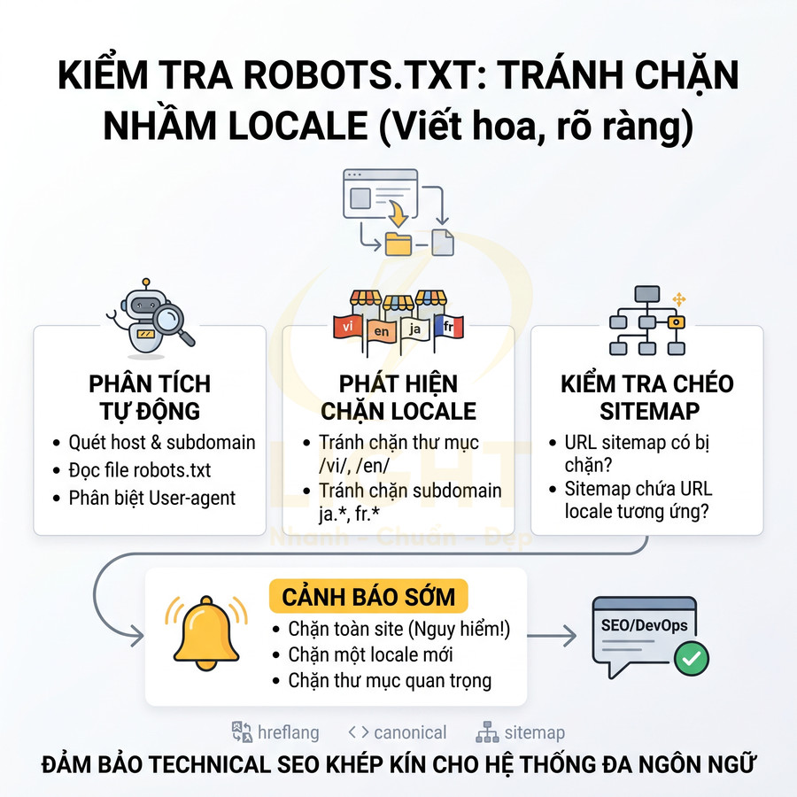 Hướng dẫn kiểm tra robots.txt tránh chặn nhầm locale và đảm bảo technical SEO cho website đa ngôn ngữ