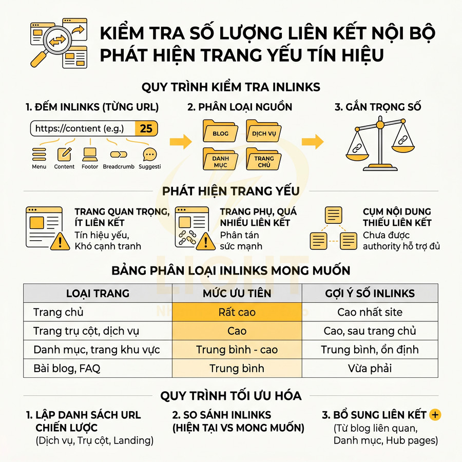 Hướng dẫn kiểm tra và tối ưu số lượng liên kết nội bộ để phát hiện và cải thiện các trang yếu SEO
