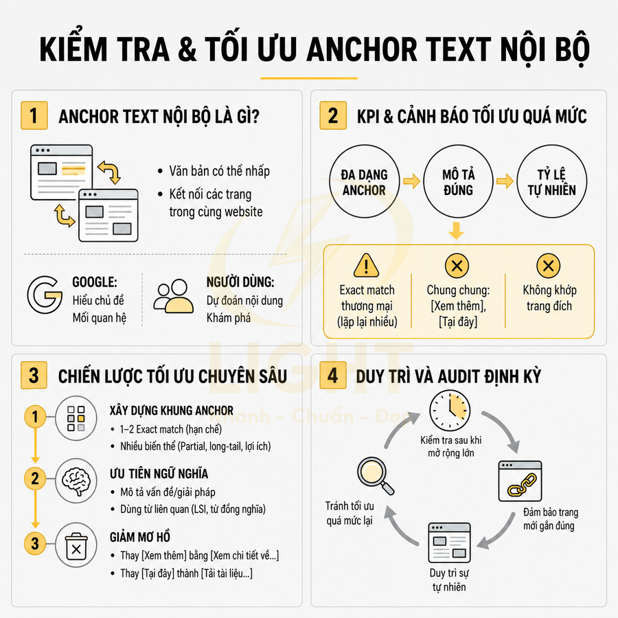 Hướng dẫn kiểm tra và tối ưu anchor text nội bộ với KPI, chiến lược chuyên sâu và quy trình audit định kỳ