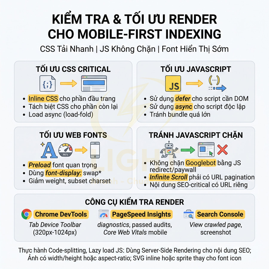 Hướng dẫn kiểm tra và tối ưu render website cho mobile first indexing với CSS, JavaScript, web font và công cụ Google