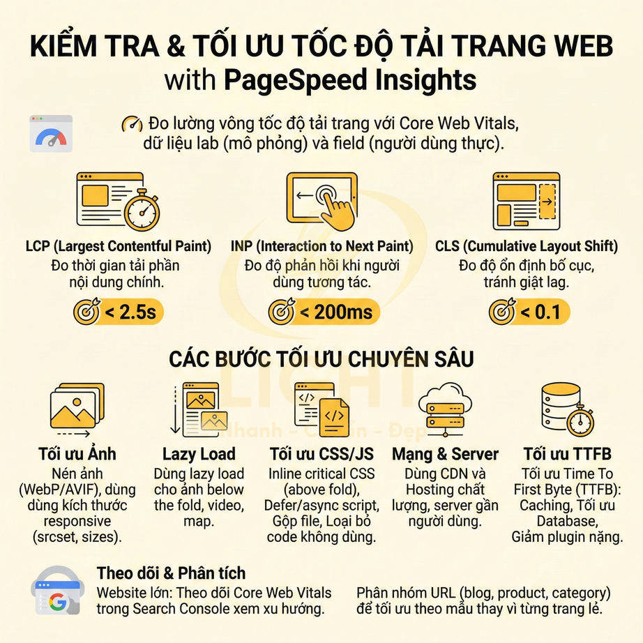 Hướng dẫn tối ưu tốc độ tải trang web với Google PageSpeed Insights và các chỉ số Core Web Vitals