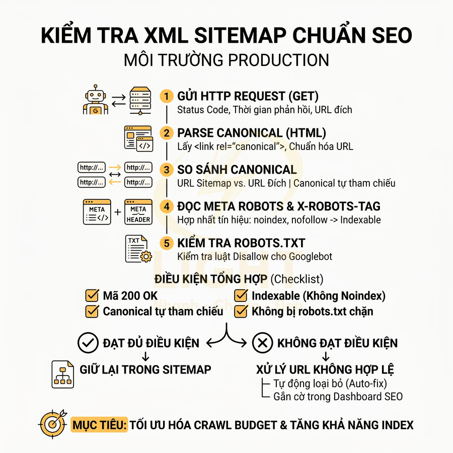 Quy trình kiểm tra XML sitemap chuẩn SEO trong môi trường production với các bước và checklist chi tiết