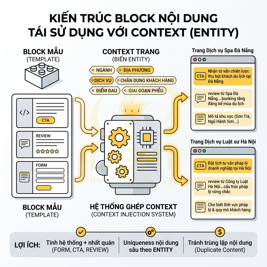 Mô hình kiến trúc block nội dung tái sử dụng với context entity cho website dịch vụ SEO