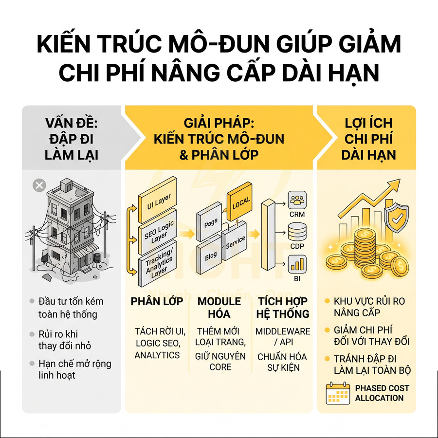 Mô hình kiến trúc mô đun và phân lớp giúp giảm chi phí nâng cấp hệ thống dài hạn