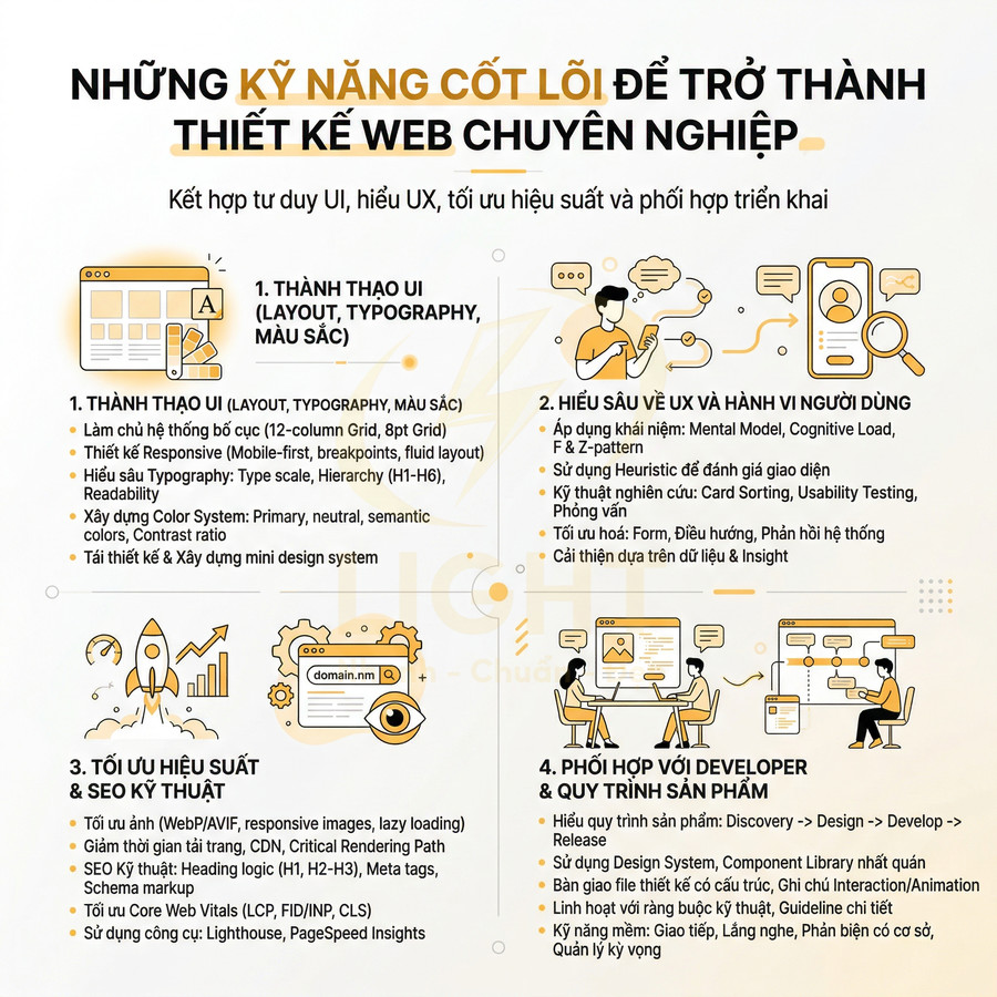 Những kỹ năng cốt lõi cần có để trở thành nhà thiết kế web chuyên nghiệp với UI UX và tối ưu hiệu suất