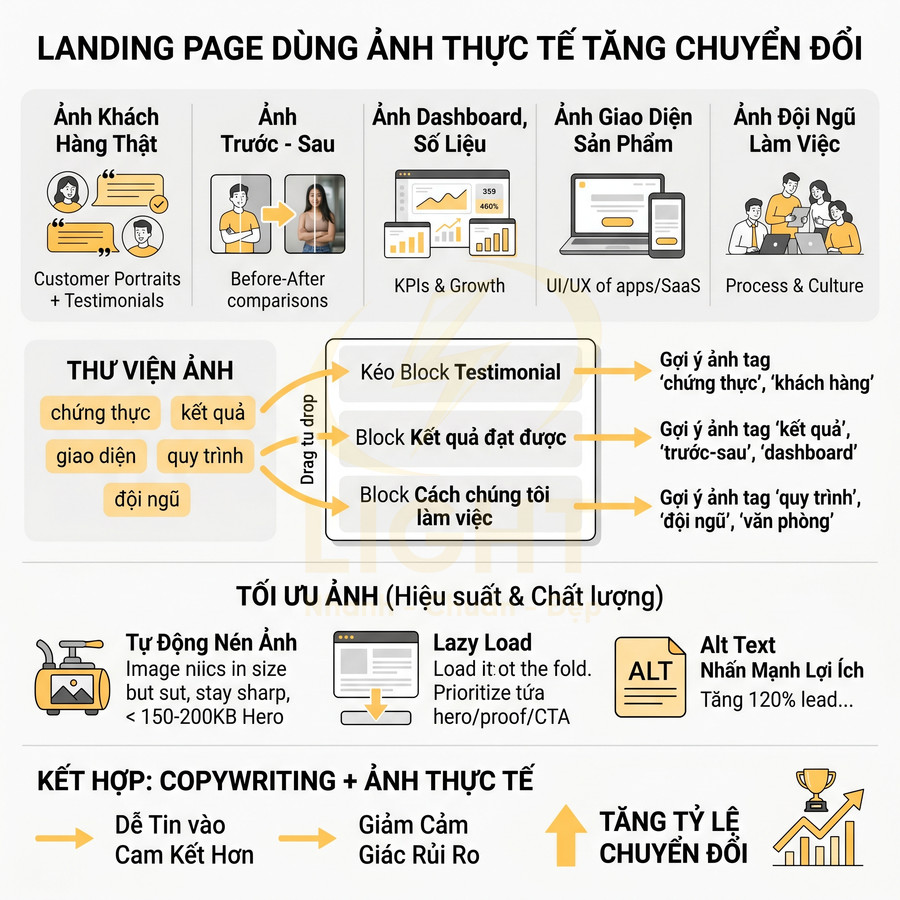 Hướng dẫn dùng ảnh thực tế trên landing page để tăng tỷ lệ chuyển đổi và tối ưu trải nghiệm người dùng