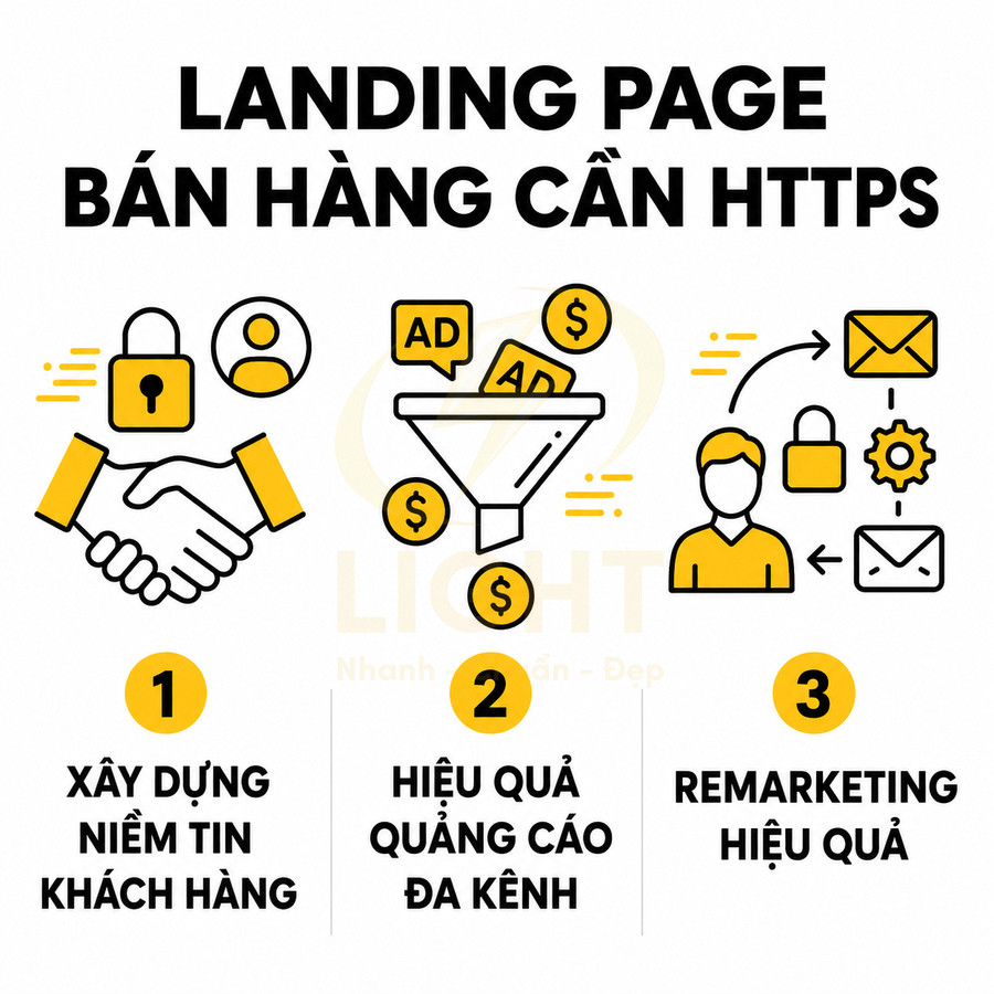 Lợi ích dùng HTTPS cho landing page bán hàng: tăng niềm tin khách hàng, quảng cáo đa kênh, remarketing hiệu quả
