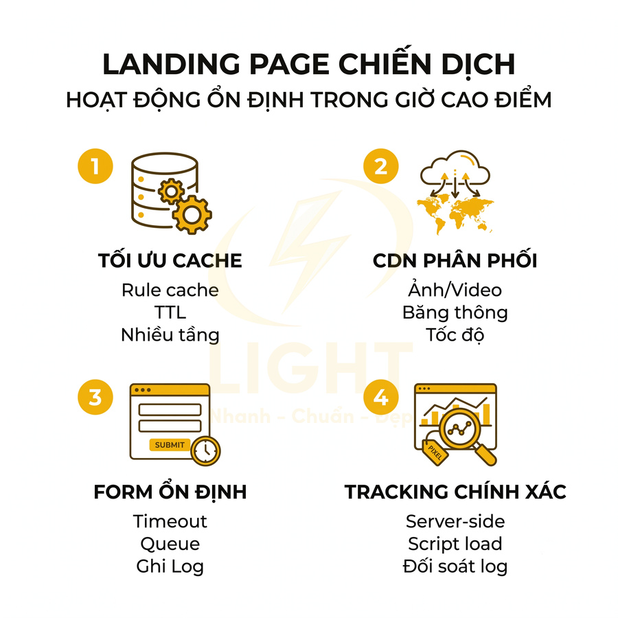 Giải pháp tối ưu cache, CDN, form ổn định và tracking chính xác cho landing page chiến dịch giờ cao điểm