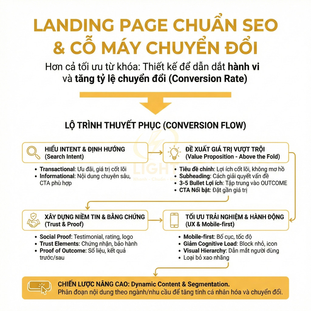 Infographic quy trình xây dựng landing page chuẩn SEO và tối ưu tỉ lệ chuyển đổi cho marketing online