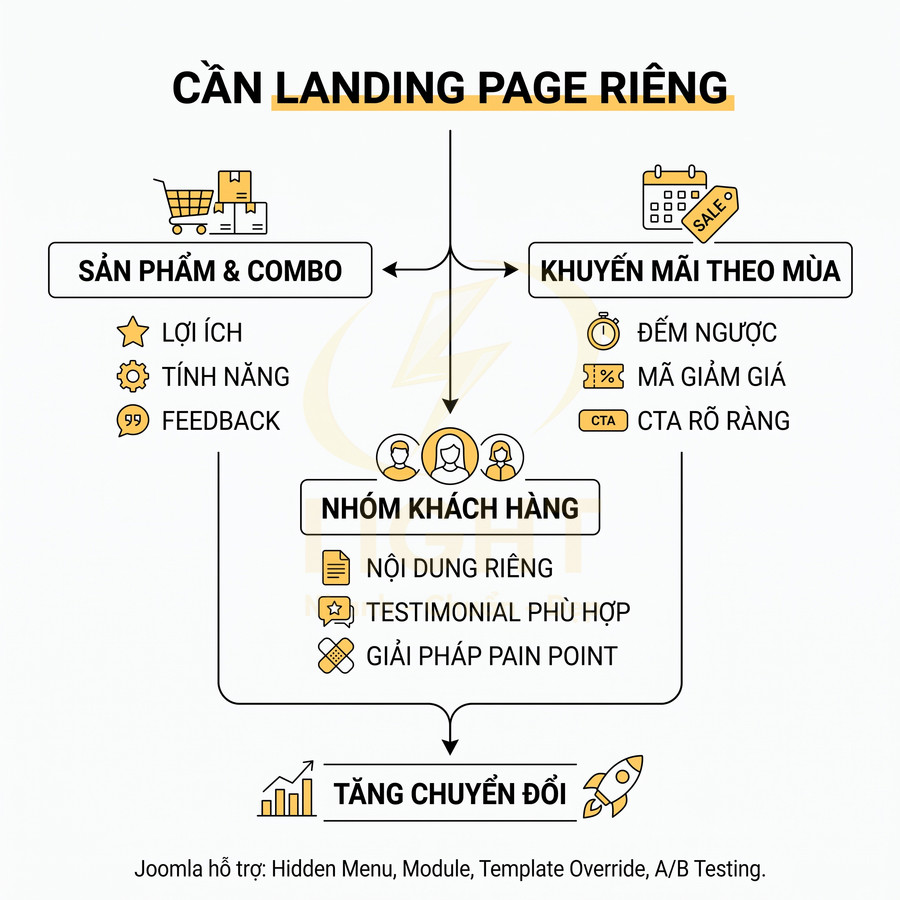 Mô hình landing page riêng cho sản phẩm, combo và khuyến mãi theo mùa nhằm tăng chuyển đổi khách hàng