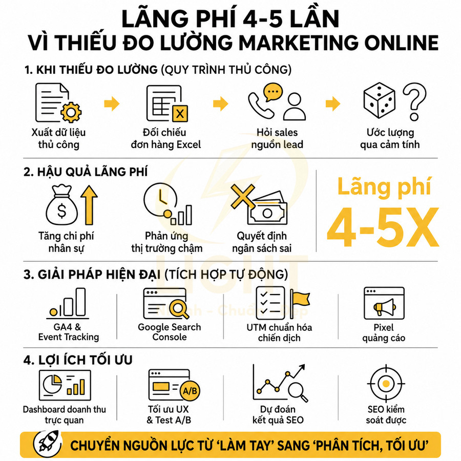 Infographic giải pháp đo lường marketing online tự động, giảm lãng phí 4 5 lần và tối ưu ngân sách quảng cáo