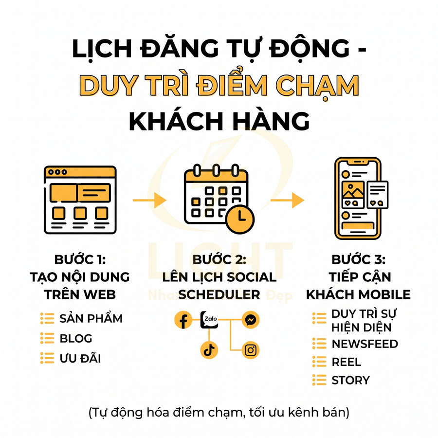 Lịch đăng bài tự động giúp duy trì điểm chạm khách hàng qua web, social scheduler và tiếp cận trên điện thoại mobile