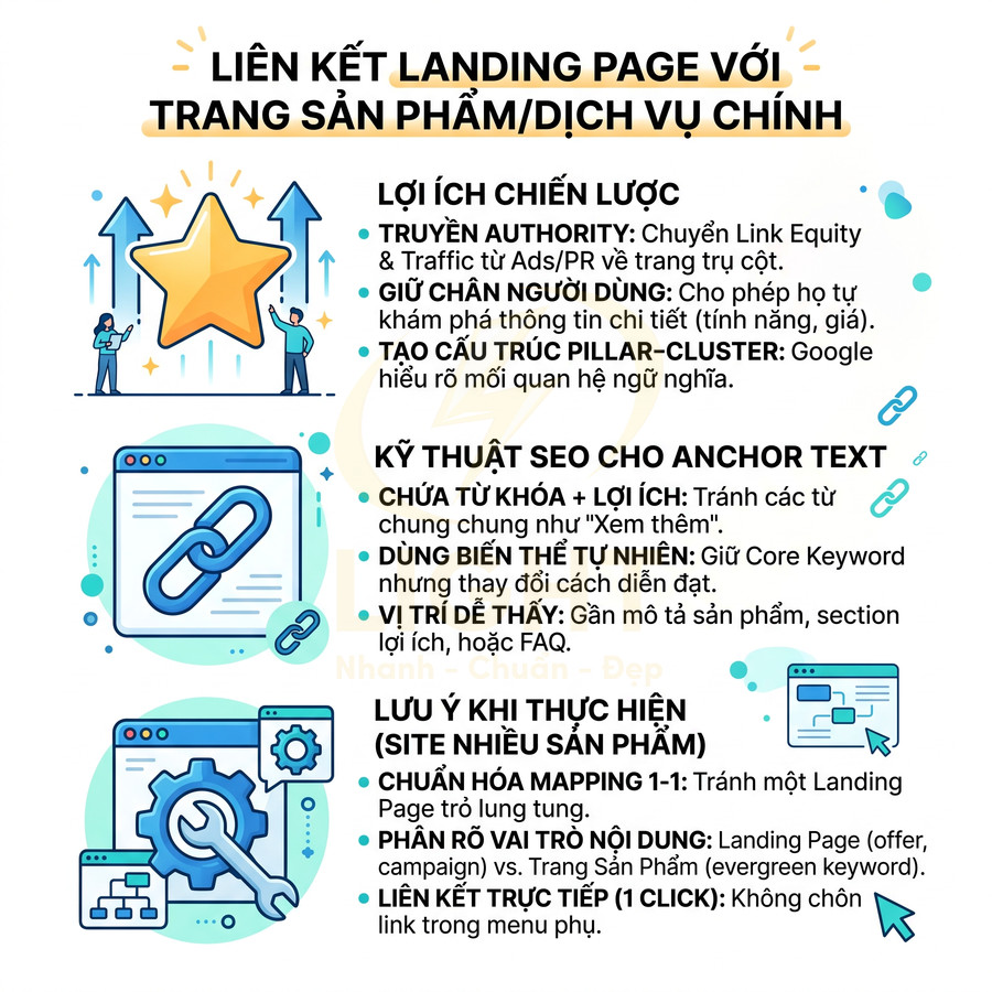 Hướng dẫn liên kết landing page với trang sản phẩm dịch vụ chính và tối ưu anchor text cho SEO