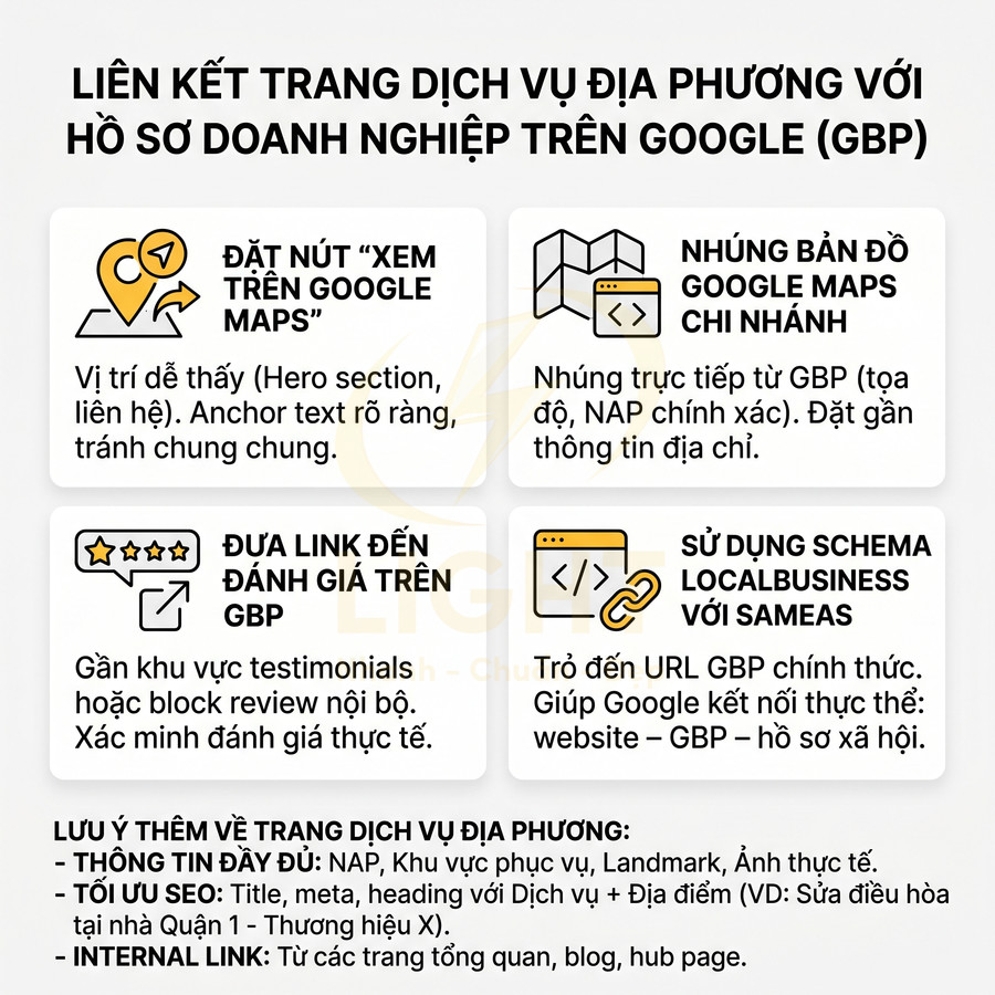 Hướng dẫn liên kết trang dịch vụ địa phương với hồ sơ doanh nghiệp Google Business Profile để tối ưu SEO