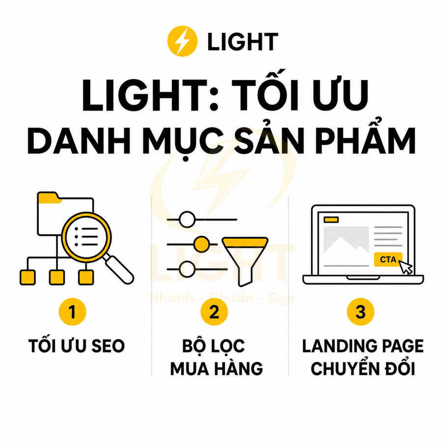 Giải pháp Light tối ưu danh mục sản phẩm với tối ưu SEO bộ lọc mua hàng và landing page chuyển đổi