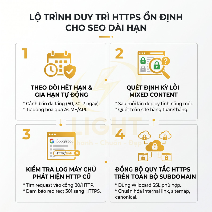 Lộ trình duy trì HTTPS ổn định cho SEO dài hạn với 4 bước tối ưu bảo mật website