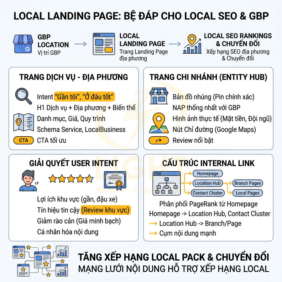 Infographic hướng dẫn tối ưu local landing page cho SEO địa phương và Google Business Profile