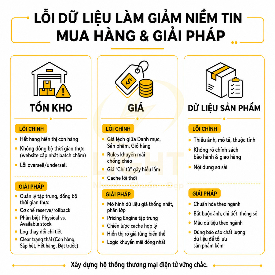 Infographic lỗi dữ liệu tồn kho giá và dữ liệu sản phẩm làm giảm niềm tin mua hàng và các giải pháp khắc phục