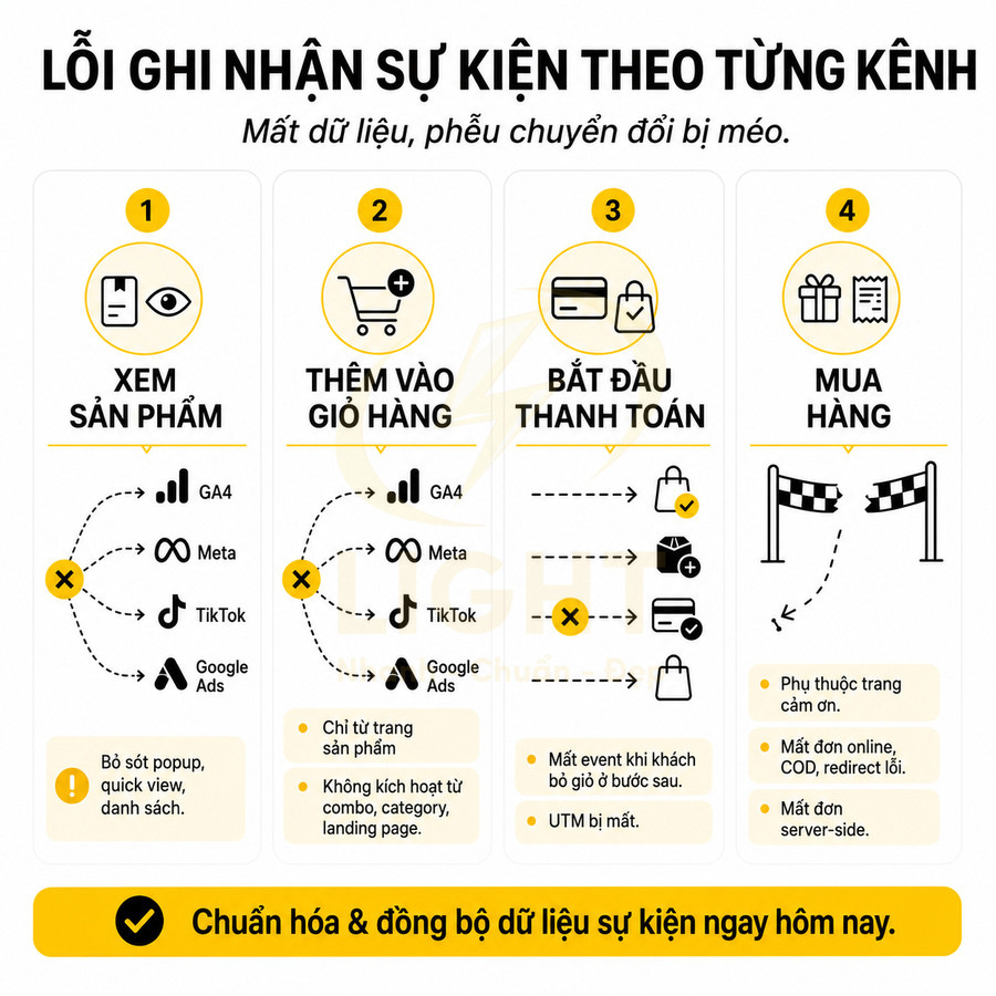 Lỗi ghi nhận sự kiện theo từng kênh trong phễu chuyển đổi mua hàng online và giải pháp chuẩn hóa dữ liệu