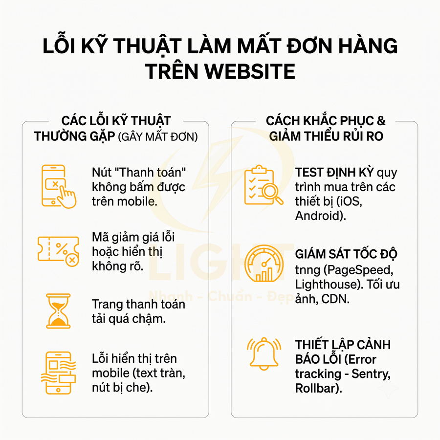 Lỗi kỹ thuật làm mất đơn hàng trên website và cách khắc phục, tối ưu trải nghiệm thanh toán online
