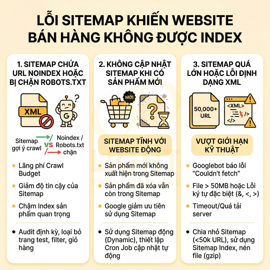 Các lỗi sitemap thường gặp khiến website bán hàng không được index và cách khắc phục