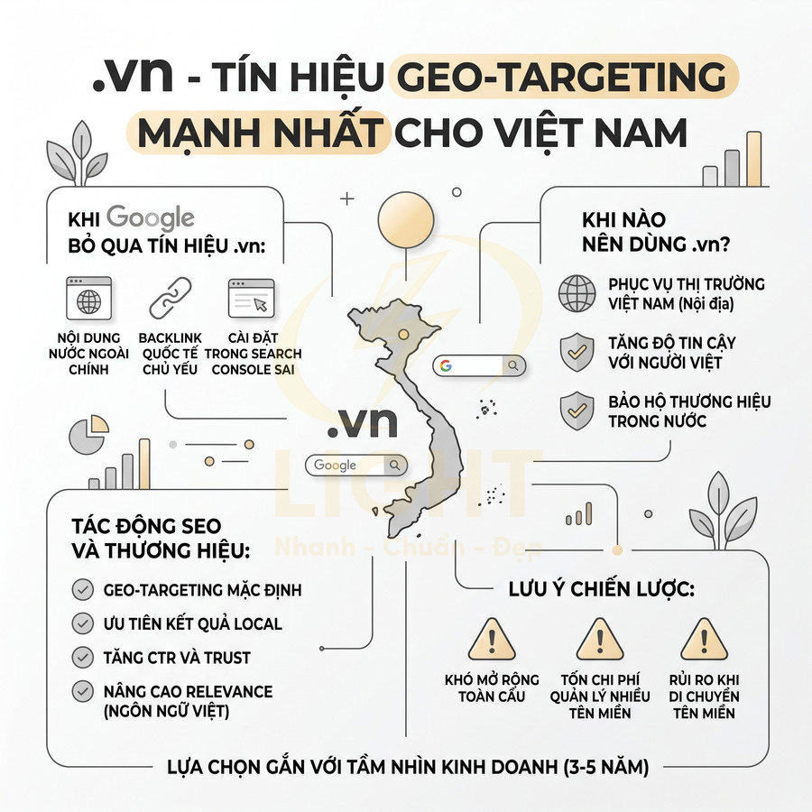 Infographic lợi ích SEO và chiến lược dùng tên miền .vn để geo targeting thị trường Việt Nam