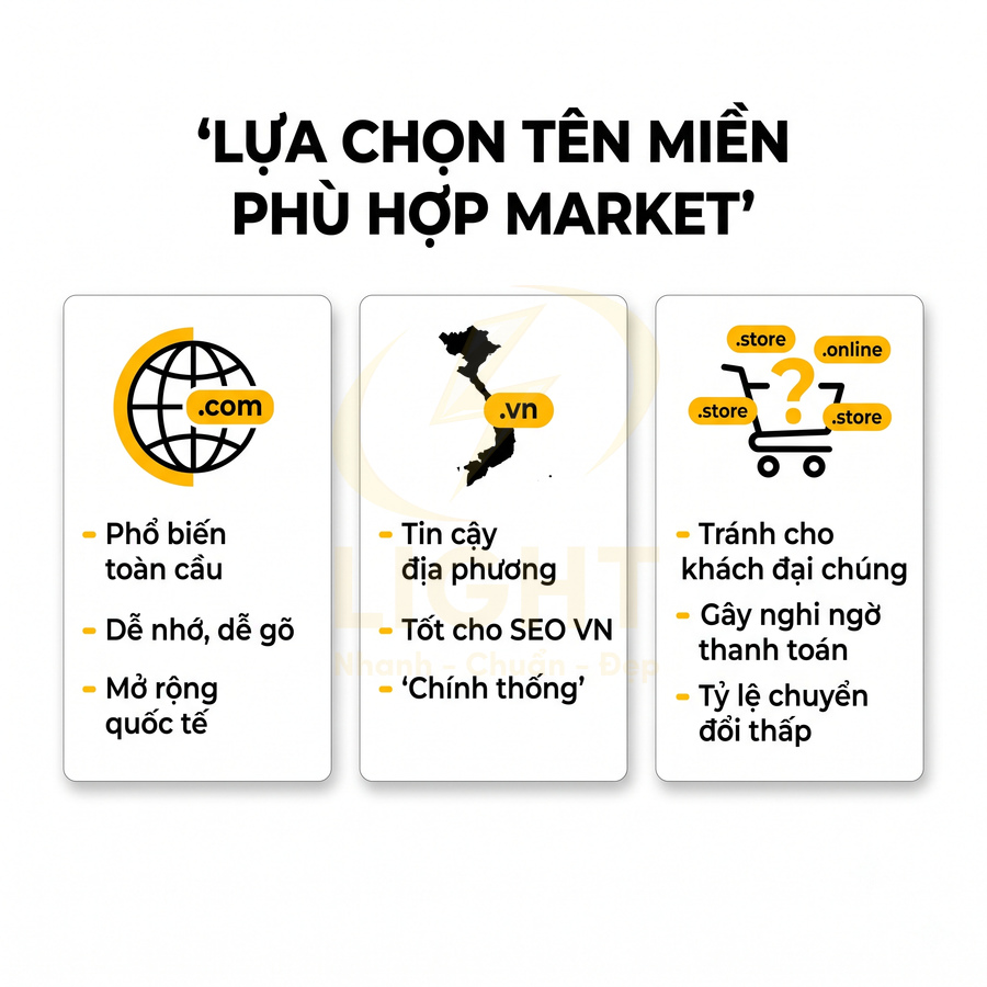 So sánh ưu nhược điểm tên miền .com .vn và các tên miền .store .online cho lựa chọn phù hợp thị trường