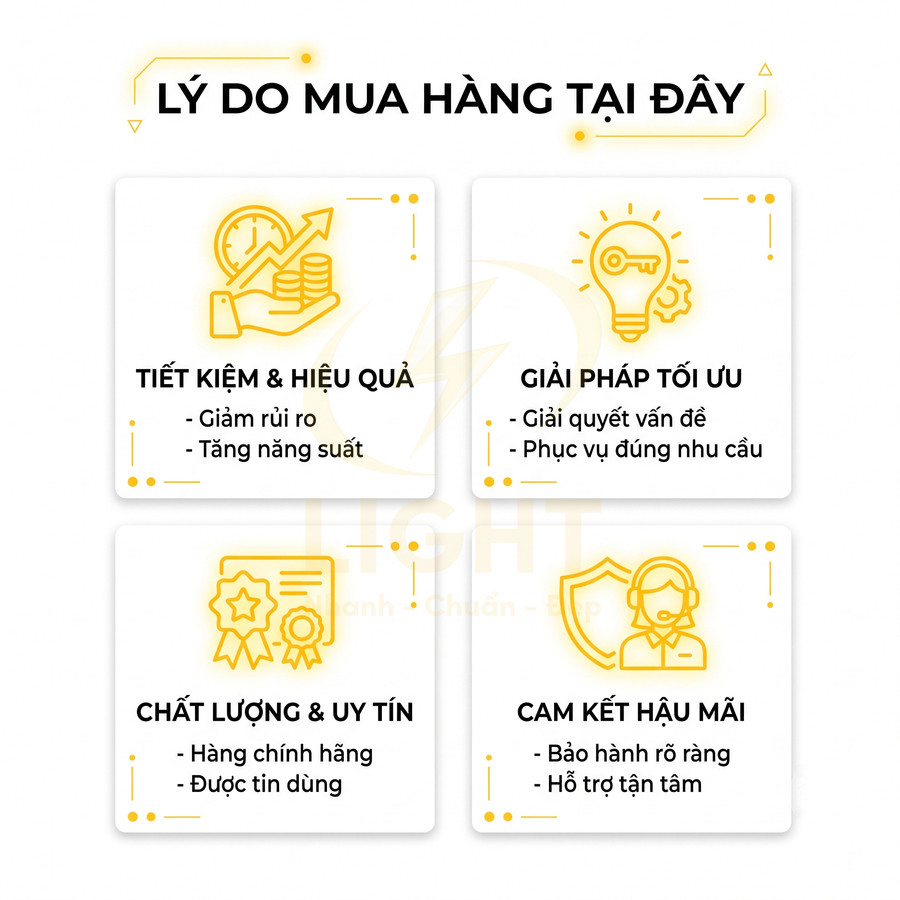 Infographic lý do mua hàng tại đây với cam kết tiết kiệm, giải pháp tối ưu, chất lượng uy tín và hậu mãi hỗ trợ tận tâm