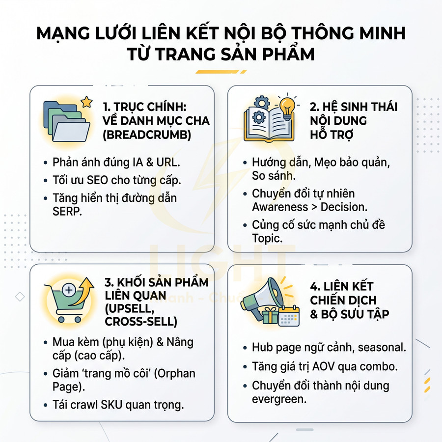 Mạng lưới liên kết nội bộ thông minh từ trang sản phẩm với 4 nhóm liên kết tối ưu SEO