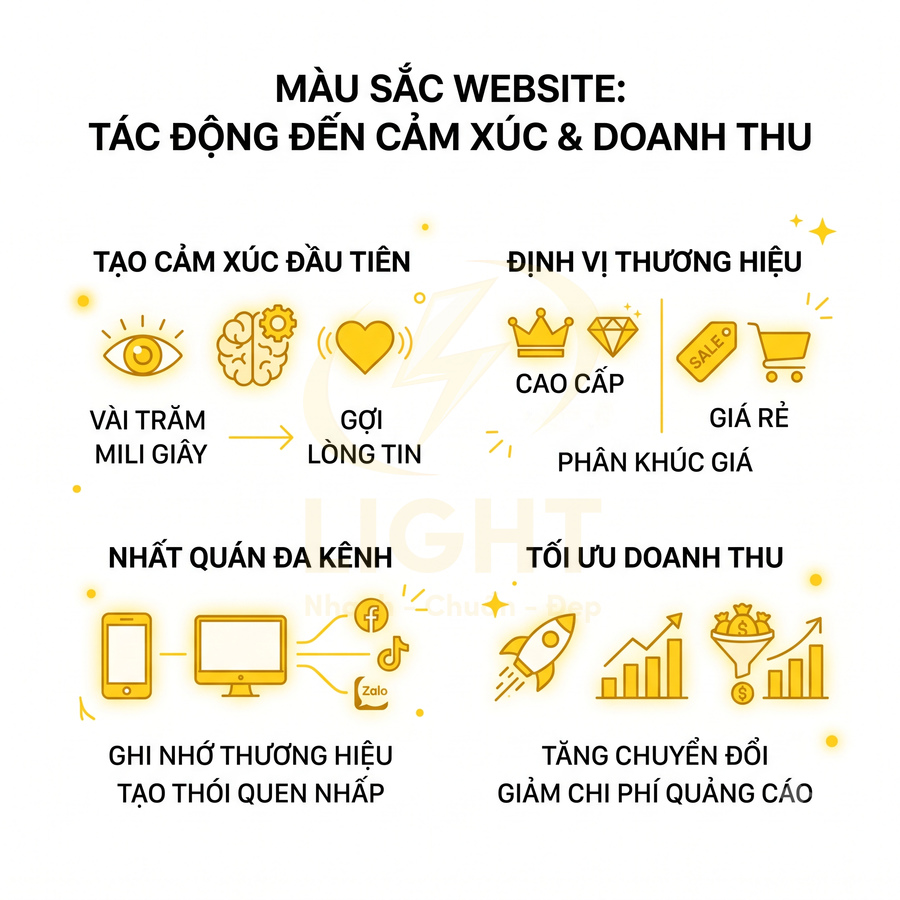 Infographic màu sắc website ảnh hưởng cảm xúc khách hàng, định vị thương hiệu và tối ưu doanh thu marketing