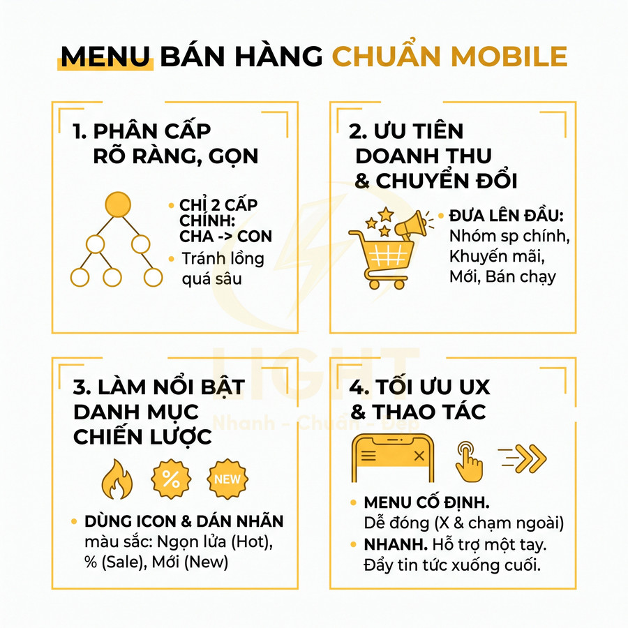 Hướng dẫn thiết kế menu bán hàng chuẩn mobile với 4 nguyên tắc tối ưu UX và tăng chuyển đổi