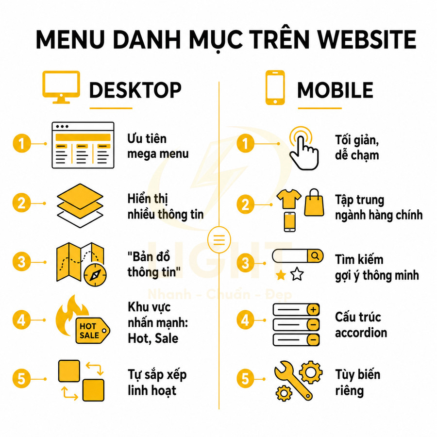 So sánh thiết kế menu danh mục website trên desktop và mobile với các nguyên tắc tối ưu trải nghiệm người dùng