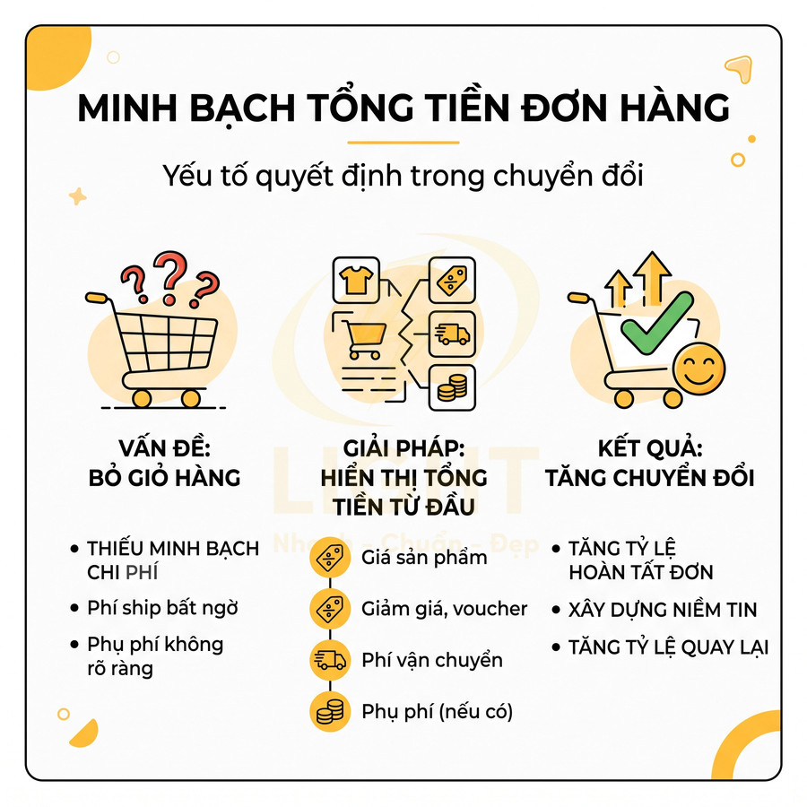 Minh bạch tổng tiền đơn hàng trong thương mại điện tử giúp giảm bỏ giỏ hàng và tăng tỷ lệ chuyển đổi
