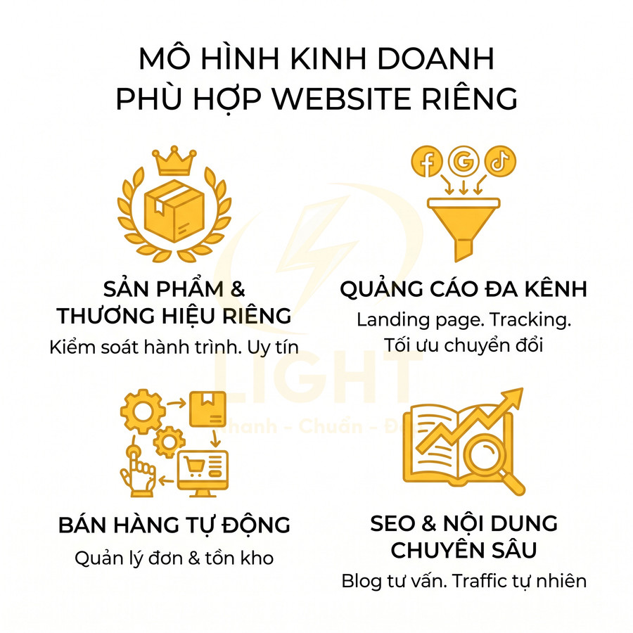 Mô hình kinh doanh cho website riêng với sản phẩm thương hiệu riêng, quảng cáo đa kênh, bán hàng tự động và SEO nội dung
