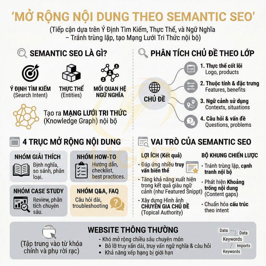 Mô hình mở rộng nội dung website theo Semantic SEO với ý định tìm kiếm và mạng lưới tri thức