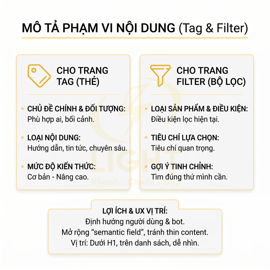 Mô tả phạm vi nội dung tag và filter, hướng dẫn tối ưu UX và định vị nội dung trên trang web