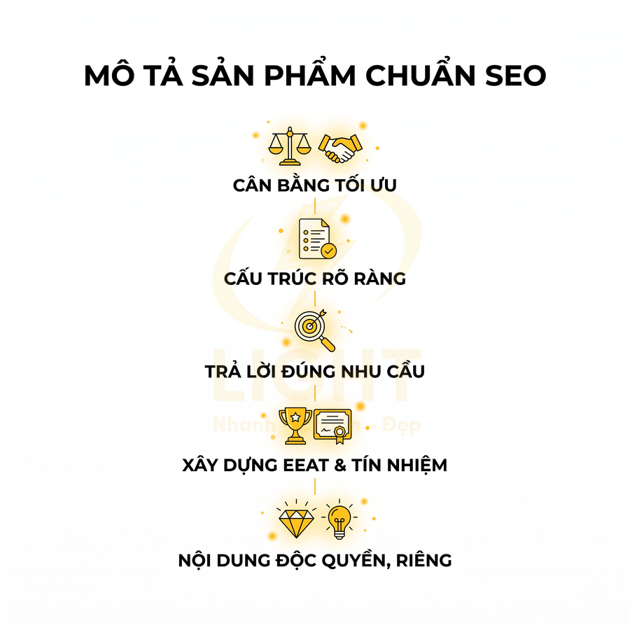 Nguyên tắc mô tả sản phẩm chuẩn SEO với cân bằng tối ưu, cấu trúc rõ ràng, nội dung độc quyền