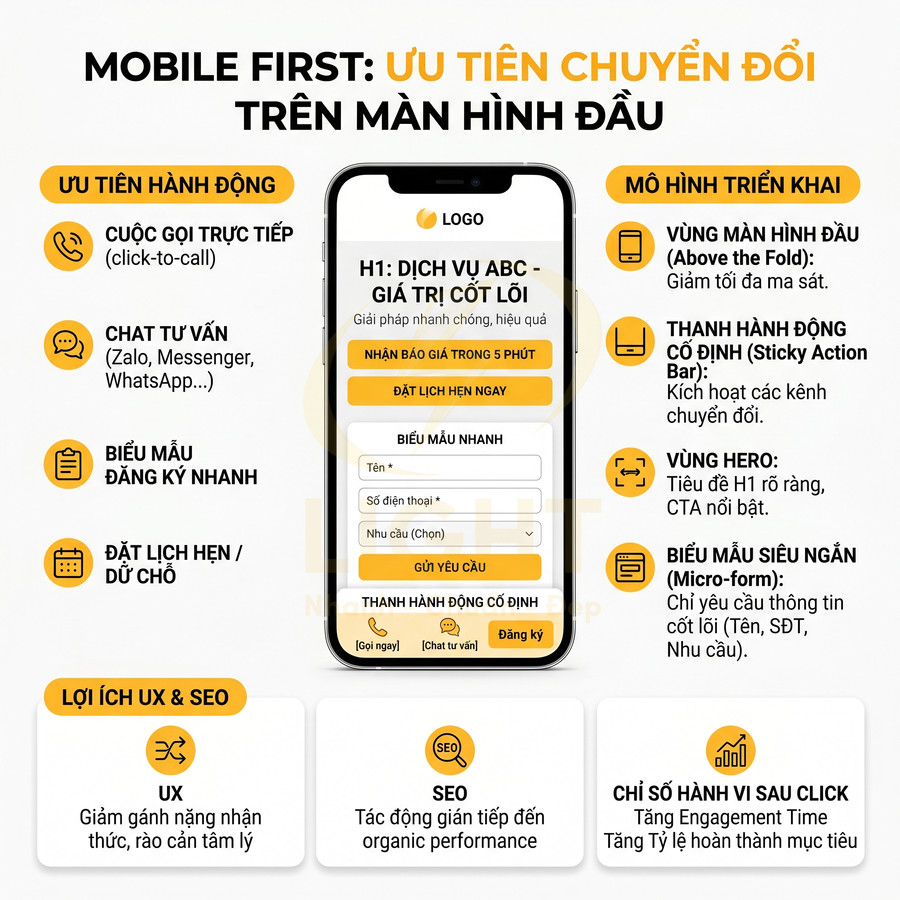 Mẫu giao diện landing page mobile first tối ưu chuyển đổi với form đăng ký và nút kêu gọi hành động nổi bật