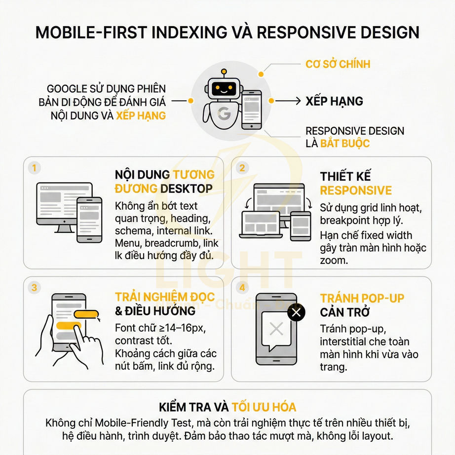 Hướng dẫn mobile first indexing và responsive design tối ưu SEO cho website trên thiết bị di động