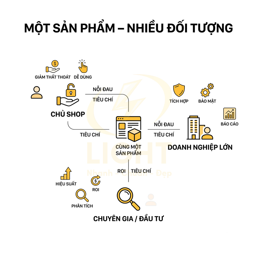 Sơ đồ sản phẩm phần mềm đáp ứng nhu cầu chủ shop doanh nghiệp lớn và chuyên gia đầu tư