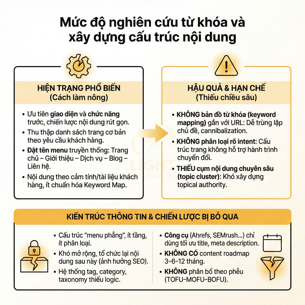 Infographic về mức độ nghiên cứu từ khóa và xây dựng cấu trúc nội dung website chuẩn SEO
