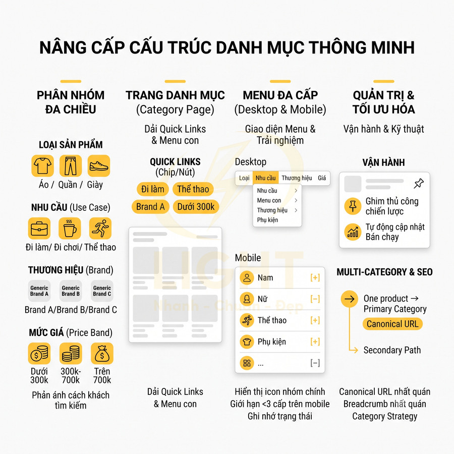 Mô hình cấu trúc danh mục sản phẩm thông minh cho website thương mại điện tử, tối ưu tìm kiếm và SEO