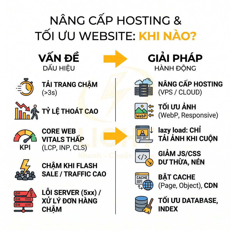 Hướng dẫn khi nào nên nâng cấp hosting và tối ưu website với các vấn đề và giải pháp chi tiết