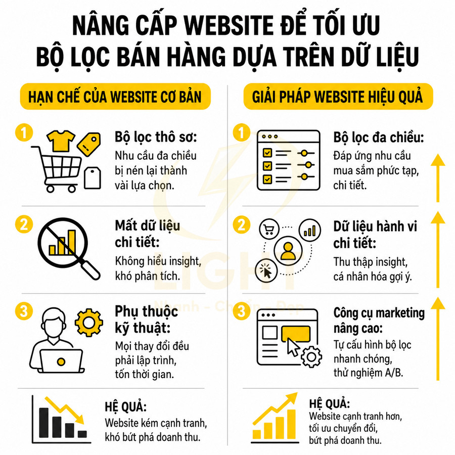 Infographic nâng cấp website tối ưu bộ lọc bán hàng dựa trên dữ liệu và giải pháp website hiệu quả