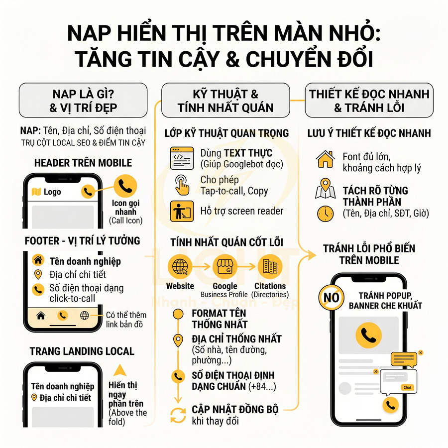 Hướng dẫn tối ưu hiển thị NAP trên giao diện mobile để tăng độ tin cậy và chuyển đổi cho doanh nghiệp