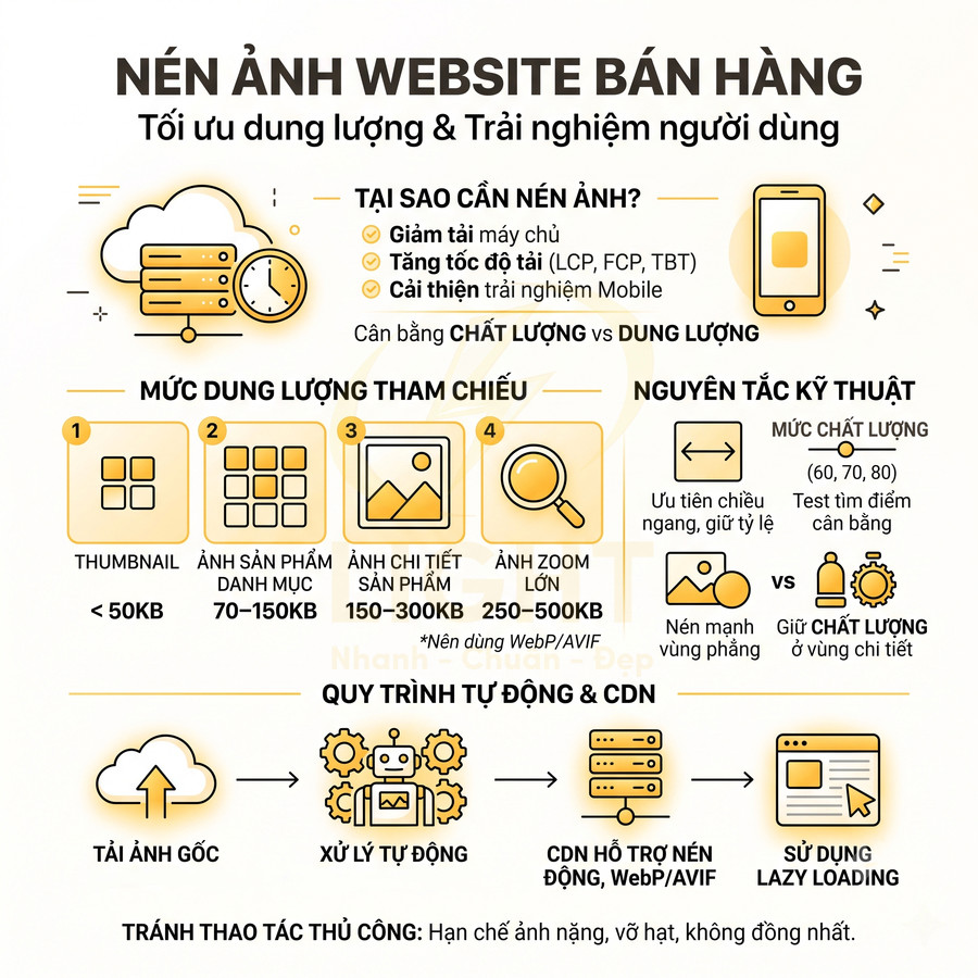 Hướng dẫn nén ảnh website bán hàng tối ưu dung lượng, chất lượng và trải nghiệm người dùng