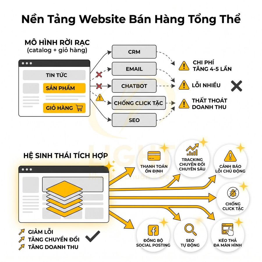 Mô hình nền tảng website bán hàng tổng thể với hệ sinh thái tích hợp giảm lỗi và tăng doanh thu cho doanh nghiệp