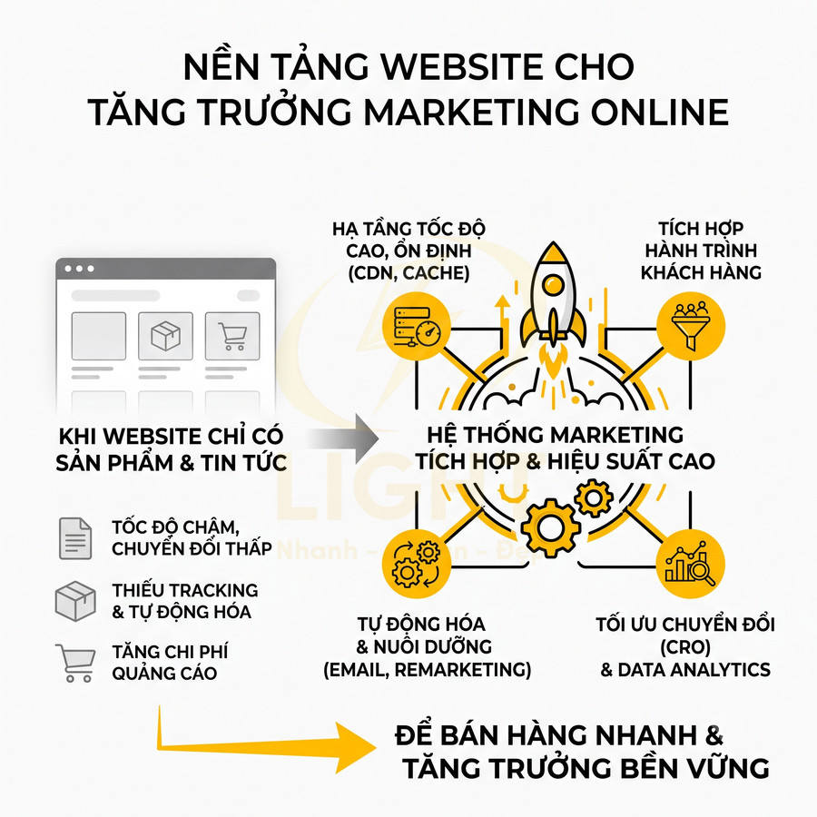 Mô hình nền tảng website tích hợp hệ thống marketing online hiệu suất cao giúp bán hàng nhanh và tăng trưởng bền vững